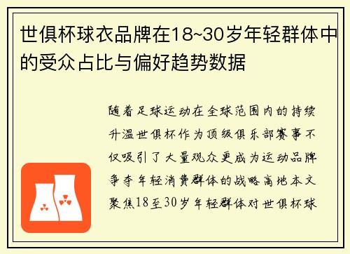 世俱杯球衣品牌在18~30岁年轻群体中的受众占比与偏好趋势数据